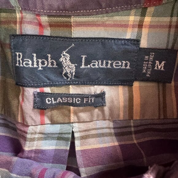Ralph Lauren Mens Classic Plaid Long Sleeve Button Down Shirt M Cotton Purple - Picture 4 of 7